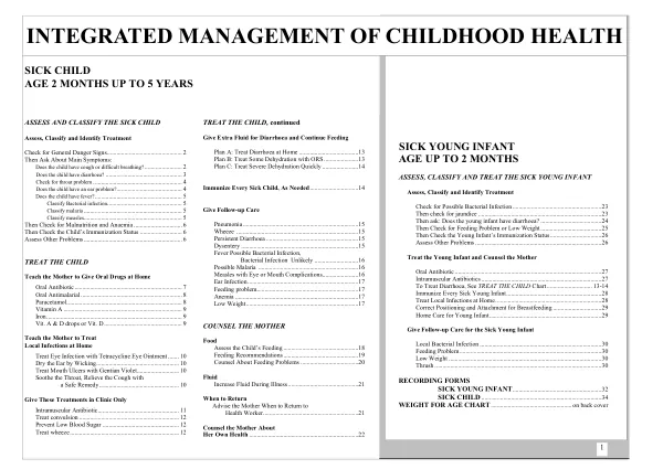 Integrated Management of Childhood Health: Sick Child, Age 2 Months up to 5 Years
