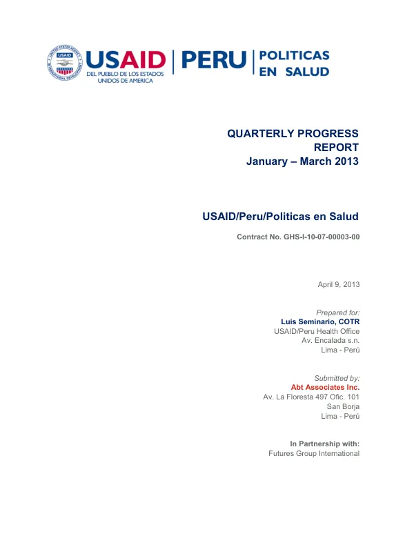 Quarterly Progress Report January – March 2013
