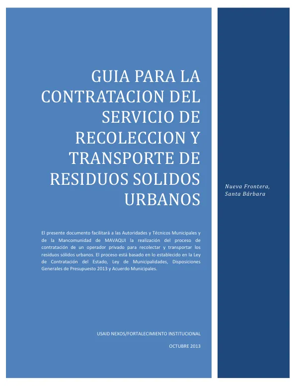 GUIA PARA LA contratacion DEL servicio de recoleccion y transporte de residuos solidos urbanos