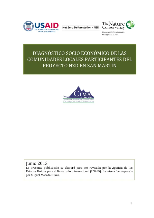 Diagnóstico socio económico de las comunidades locales participantes del proyecto NZD en San Martín