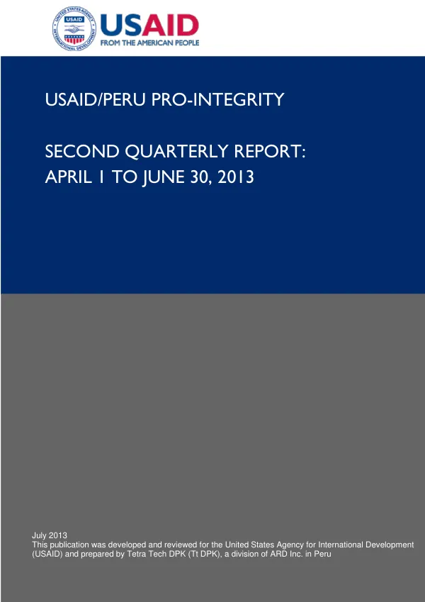 Second Quarterly Report: USAID/Peru Proyecto Pro-Integridad