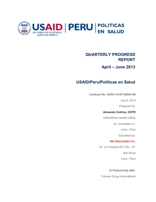 Quarterly Progress Report April-June 2013