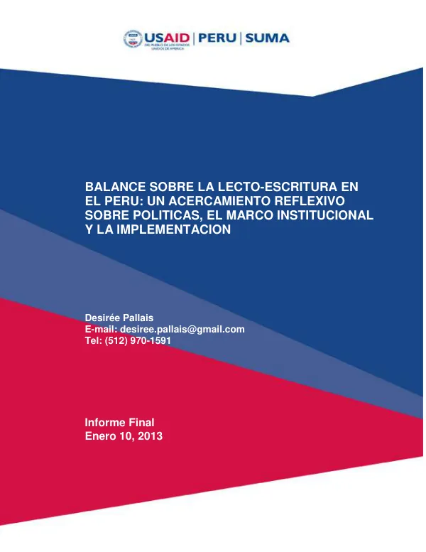 Balance sobre la lecto-escritura en el Perú: Un acercamiento reflexivo sobre políticas, el marco institucional y la implementación