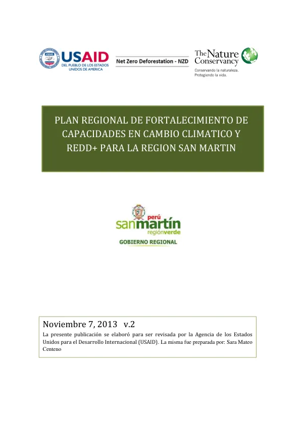 Plan Regional de Fortalecimiento de Capacidades en Cambio Climático y REDD+ para la Región San Martín