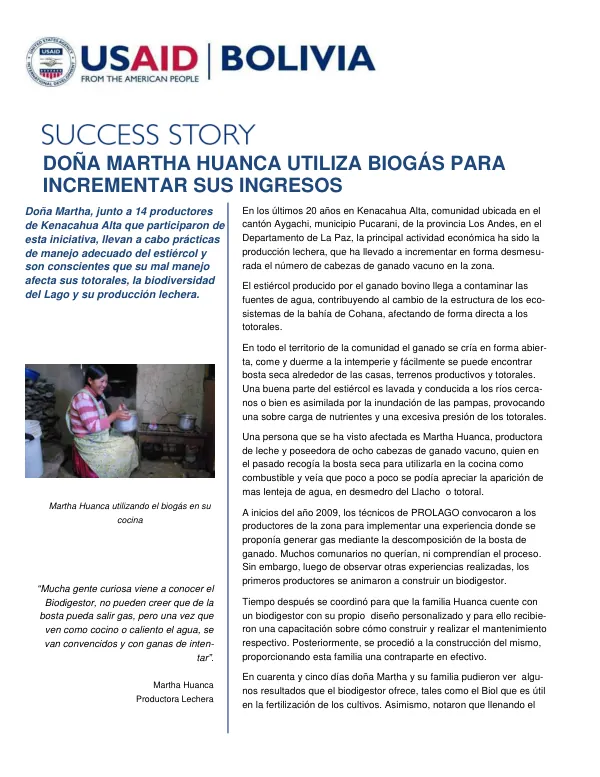 Doña Martha Huanca Utiliza Biogás para Incrementar Sus Ingresos