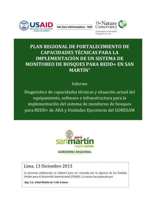 Plan Regional de Fortalecimiento de Capacidades Técnicas para la Implementación de un Sistema de Monitoreo de Bosques para REDD+ en San Martín