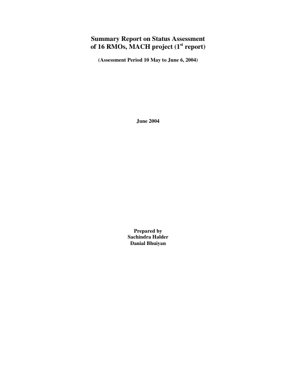 Summary report on status assessment of 16 RMOs, MACH project (1st report) (assessment period 10 May to June 6, 2004)