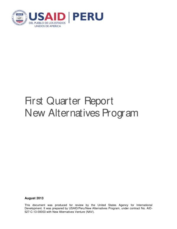 First Quarter Report: New Alternatives Program