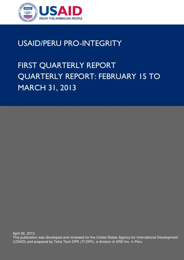 USAID/Peru Proyecto Pro-Integridad First Quarterly Report