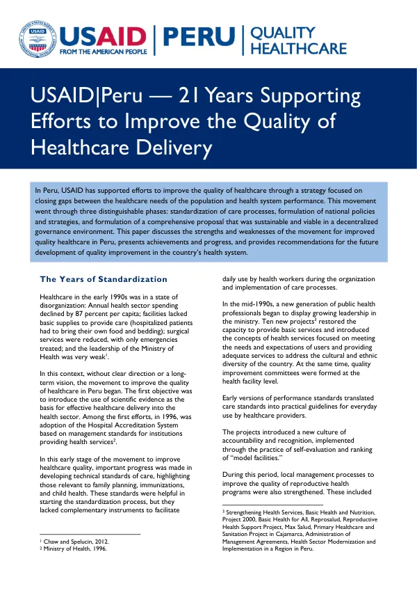USAID|Peru — 21 Years Supporting Efforts to Improve the Quality of Healthcare Delivery