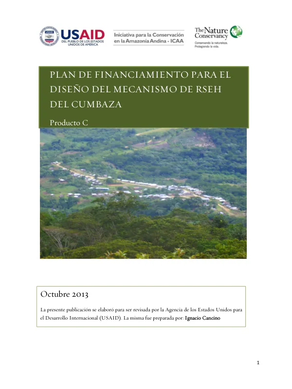 Plan de Financiamiento para el Diseño del Mecanismo de RSEH del Cumbaza