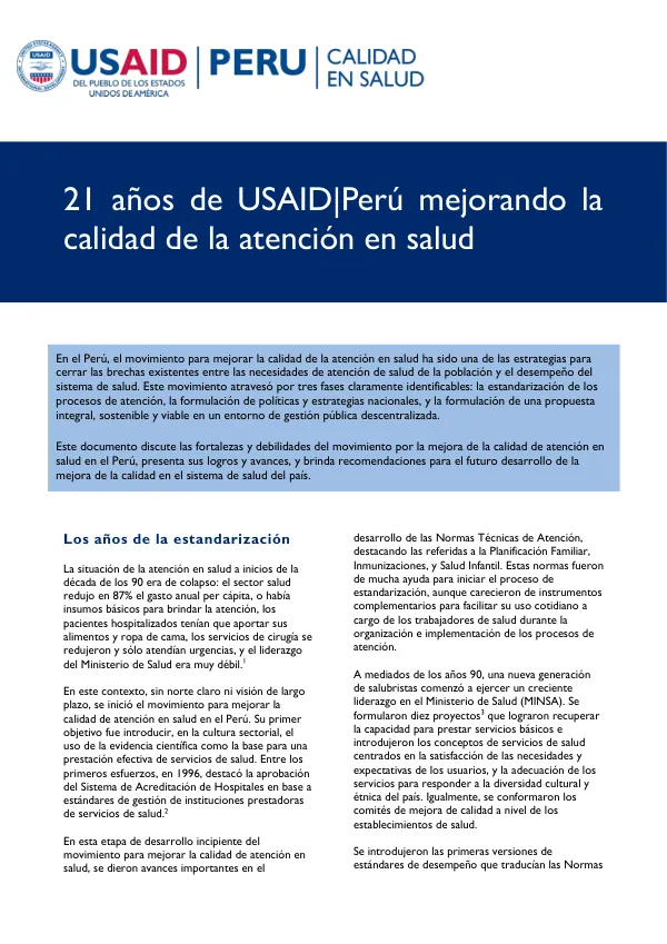 21 años mejorando la calidad de la atención en salud en el Perú