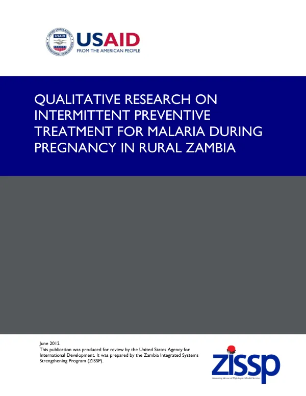 Qualitative Research on Intermittent Preventive Treatment for Malaria during Pregnancy in Rural Zambia