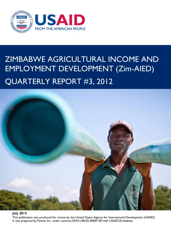 Zimbabwe Agricultural Income and Employment Development (Zim-AIED) Quarterly Report #3, 2012