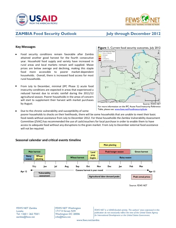 ZAMBIA Food Security Outlook July through December 2012