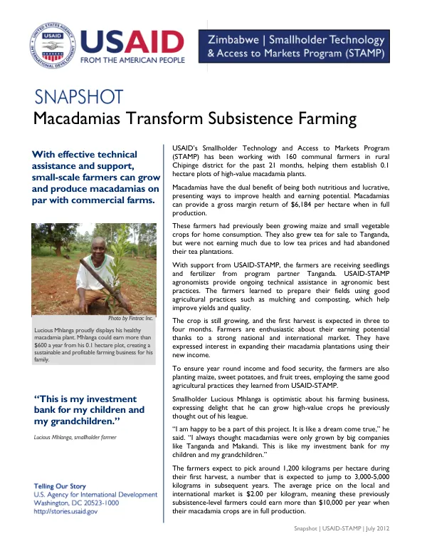 USAID-STAMP: Macadamias Transform Subsistence Farming in Zimbabwe