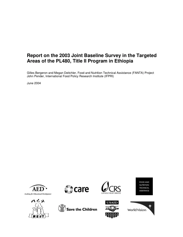 Report on the 2003 joint baseline survey in the targeted areas of the PL480, Title II program in Ethiopia