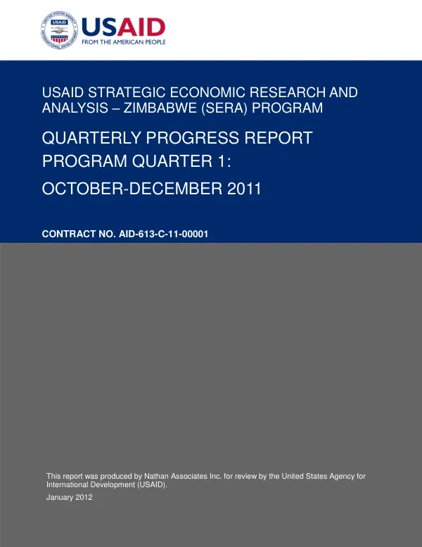 USAID Strategic Economic Research and Analysis – Zimbabwe (SERA) Program Quarterly Progress Report