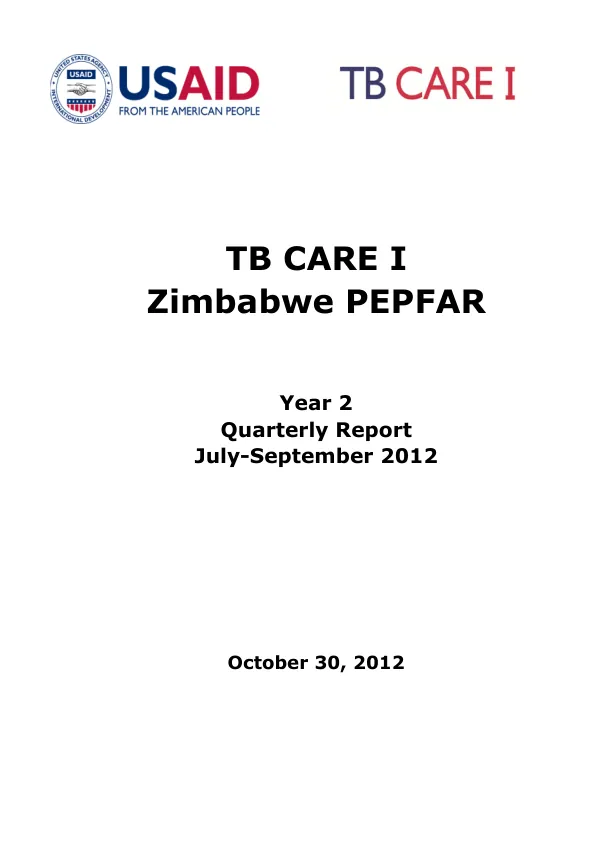TB CARE I Zimbabwe PEPFAR Year 2 Quarterly Report July-September 2012