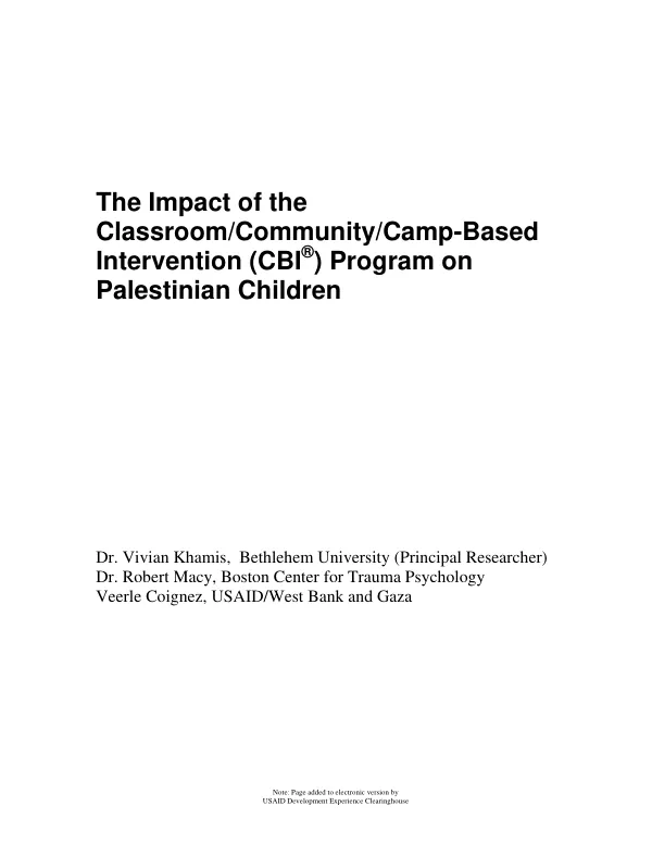 The impact of the classroom/community/camp-based intervention (CBI(R)) program on Palestinian children