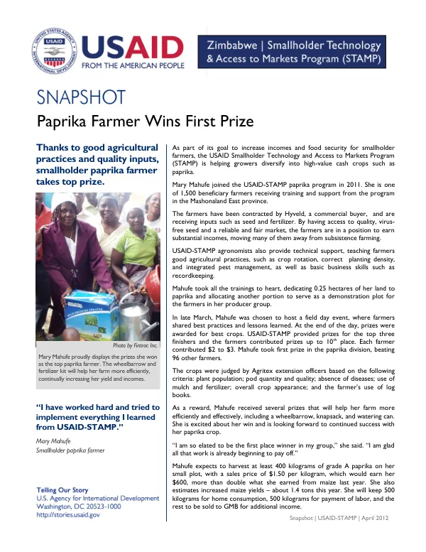 USAID-STAMP Paprika Farmer Wins First Prize