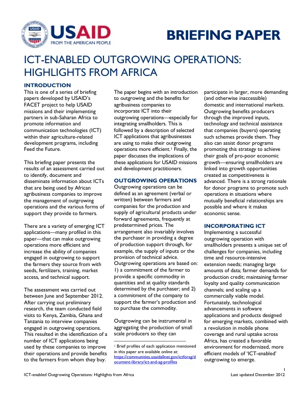 ICT-Enabled Outgrowing Operations: Highlights from Africa