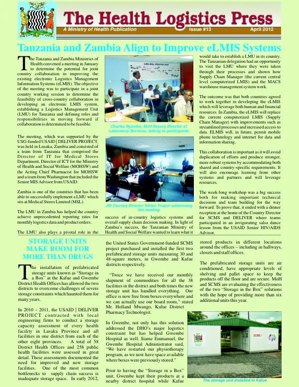 The Health Logistics Press, A Ministry of Health Publication, Issue #13, April 2012