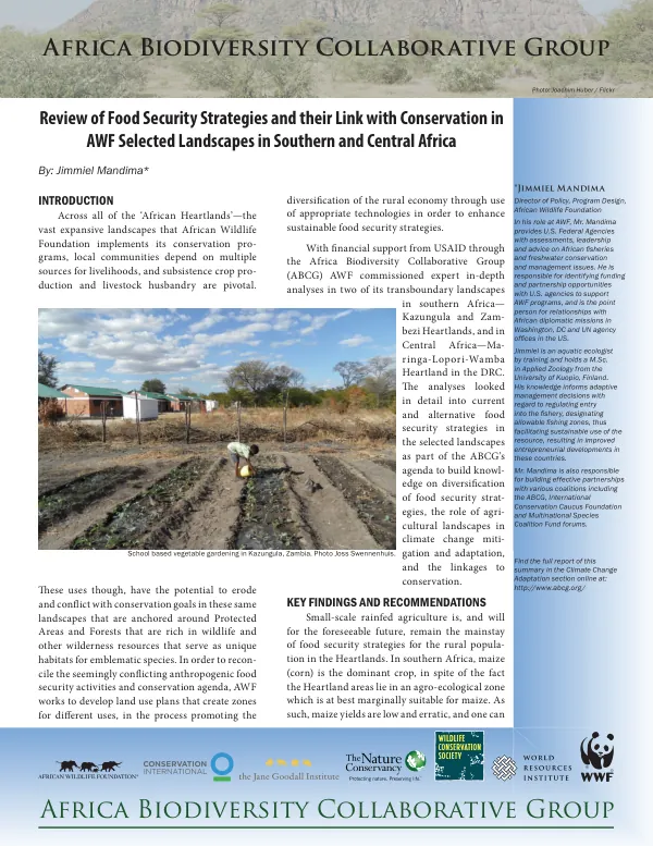 Review of Food Security Strategies and their Link with Conservation in AWF Selected Landscapes in Southern and Central Africa
