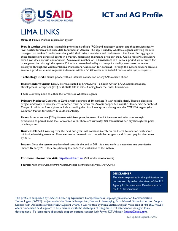 ICT and Ag Profile: Lima Links