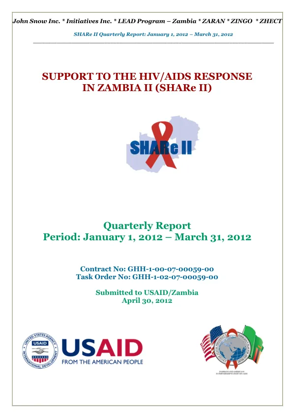 SHARe II Quarterly Report: January 1, 2012 – March 31, 2012