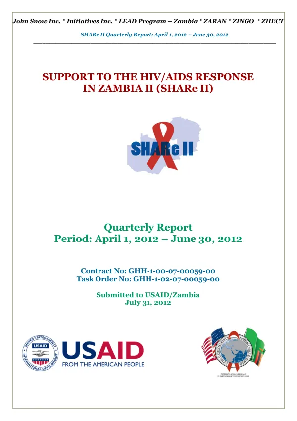 SHARe II Quarterly Report: April 1, 2012 – June 30, 2012