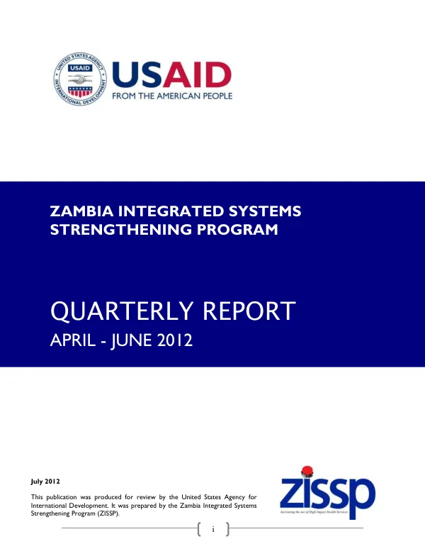 Zambia Integrated Systems Strengthening Program Quarterly Report April - June 2012