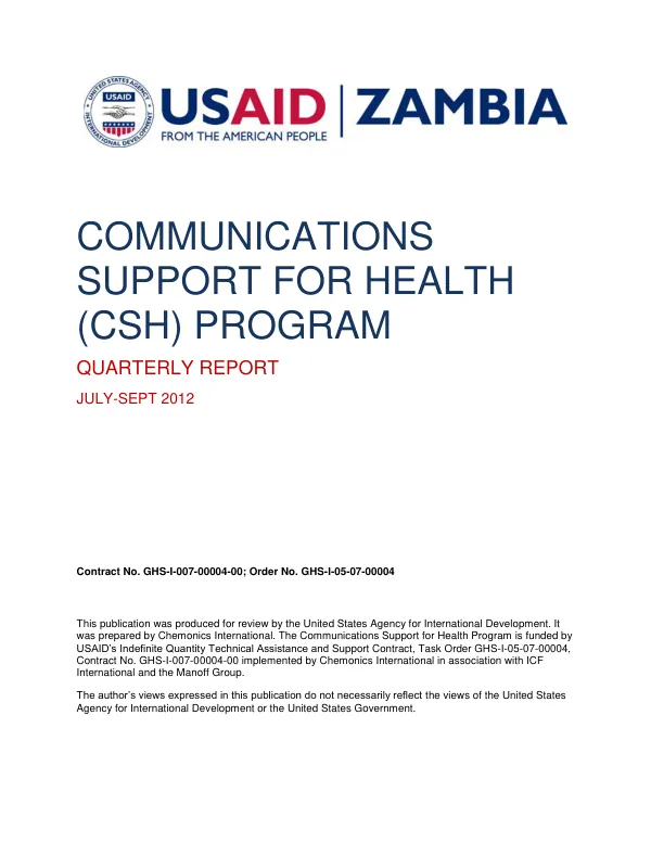 Communications Support for Health (CSH) Program Quarterly Report July-September 2012