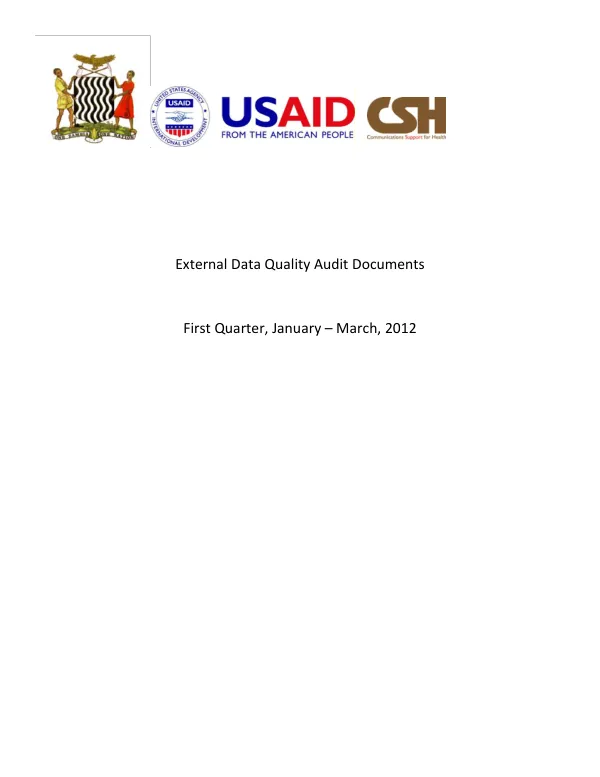 External Data Quality Audit Documents for First Quarter, January – March, 2012