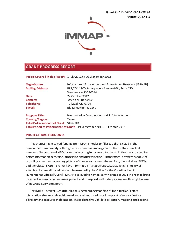 Grant Progress Report: 2012-Q4