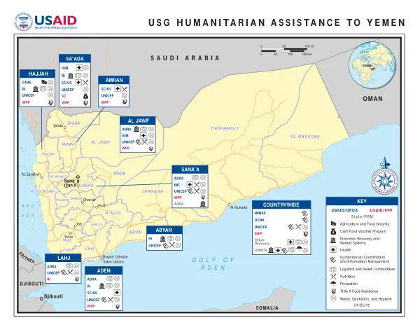 USG HUMANITARIAN ASSISTANCE TO YEMEN MAP