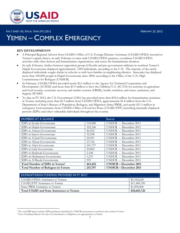Yemen Complex Emergency FS#5 02-23-2012