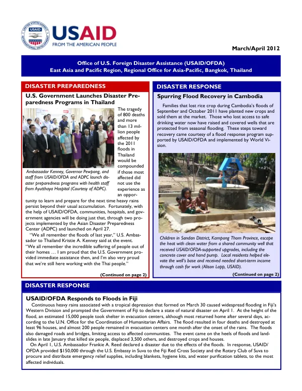 EAST ASIA AND PACIFIC NEWSLETTER MARCH AND APRIL 2012