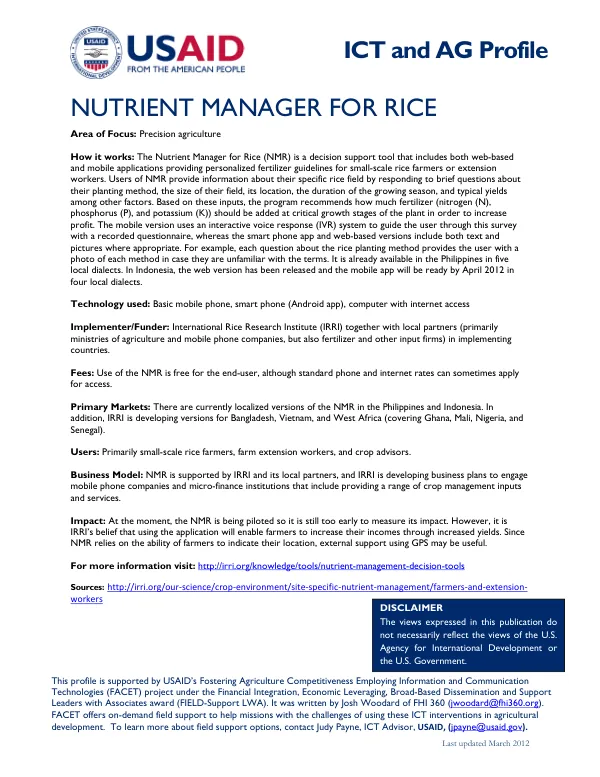 Nutrient Manager for Rice