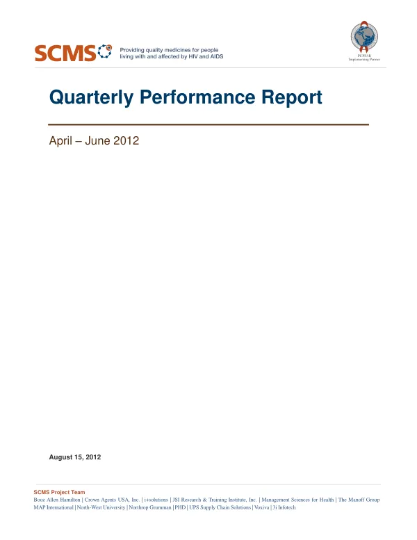 SCMS Monthly Performance Report