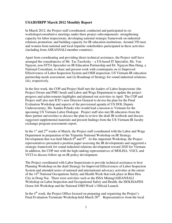 USAID/IRPP March 2012 Monthly Report