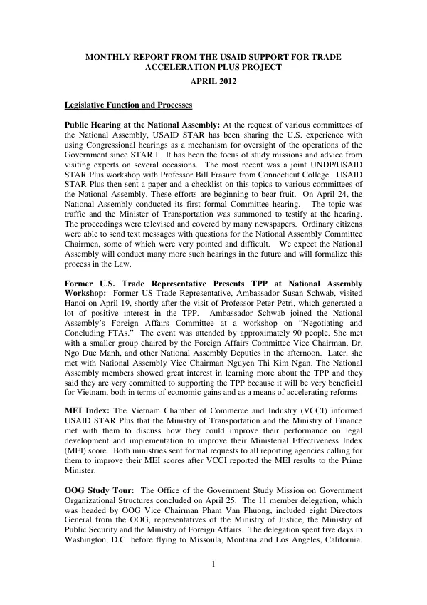 USAID STAR Plus Monthly Report, April 2012