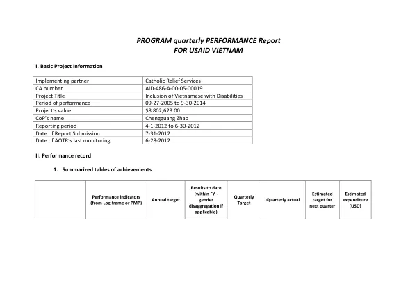 Semi Annual/Annual Programme Report