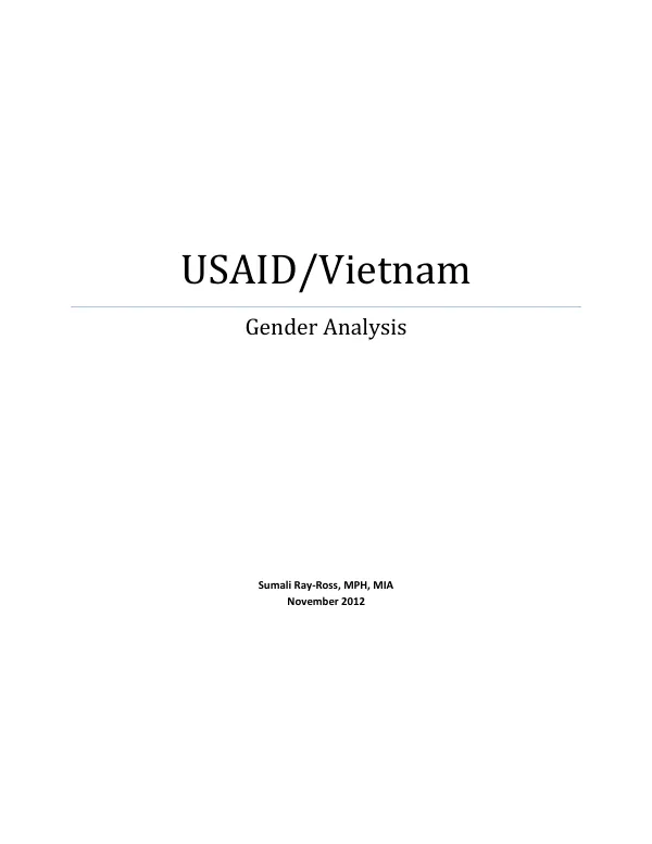 USAID/Vietnam Gender Analysis, November 2012