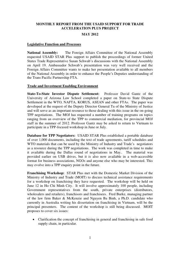 MAY 2012 USAID STAR Plus Monthly Report