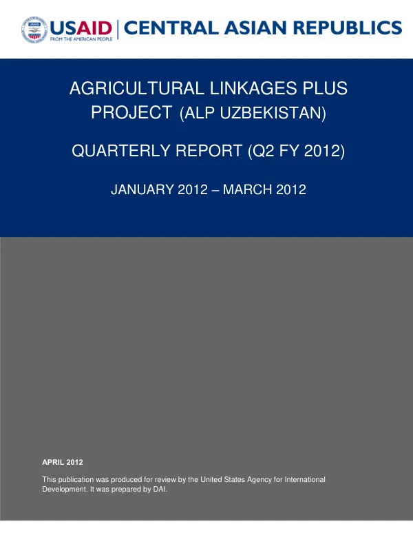 Agricultural Linkages Plus Project (ALP Uzbekistan) Quarterly Report (Q2 FY 2012)