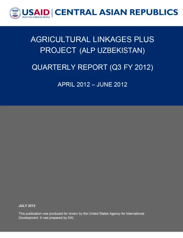 Agricultural Linkages Plus Project (ALP) Q3 FY 2012 Quarterly Report
