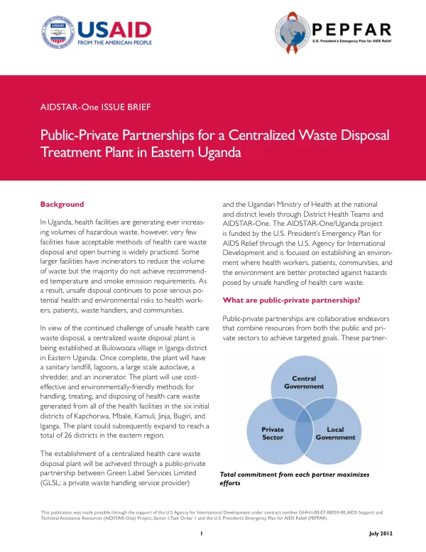Public-Private Partnerships for a Centralized Waste Disposal Treatment Plant in Eastern Uganda