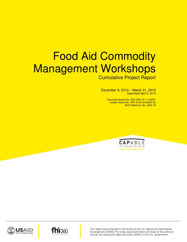 Cumulative Project Report: Food Aid Commodity Management Workshops
