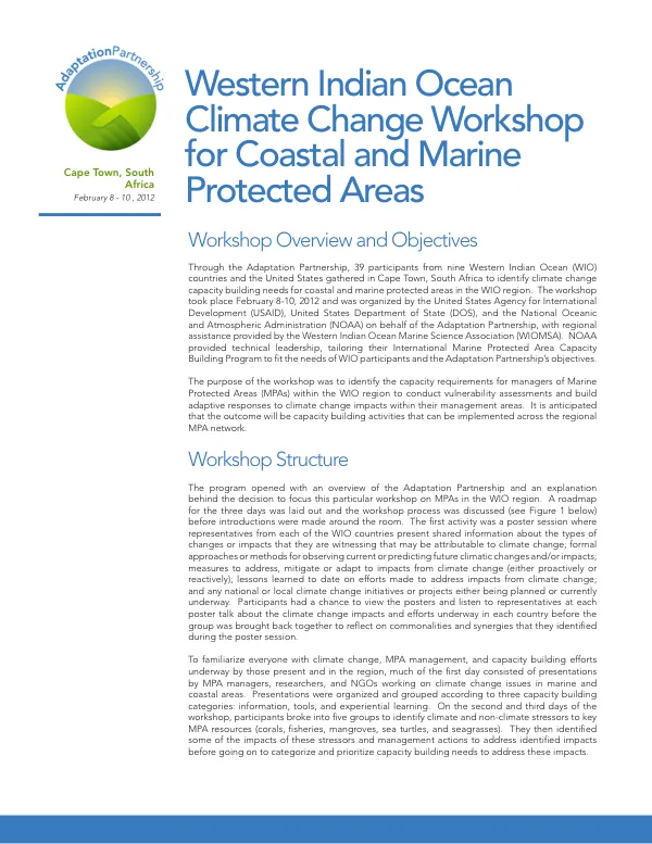Western Indian Ocean Climate Change Workshop for Coastal and Marine Protected Areas